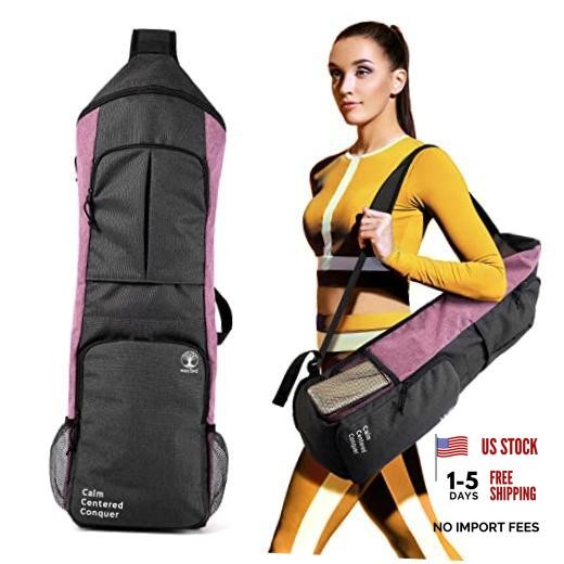Yoga Mat Bag Carrier – Large Pockets & Water Bottle Holders. Yoga Purple