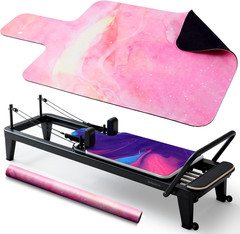 Pilates Reformer Mat Set, Non-Slip Microsuede, Rubber Backing, 38″x22″, Pink/Pur