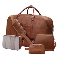 4PCS Leather Duffle Bags, Weekender Bag for Women Men, Large Travel Duffel