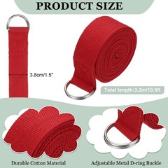 Yoga Strap with Adjustable Metal D Ring Buckle, 10.5ft & Red