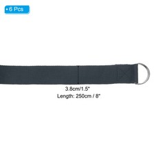 6Pcs 8 Feet Cotton Yoga Strap Belt Stretch Bands with D-Ring Buckle, Dark Grey