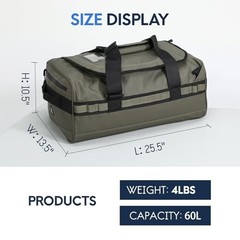 Water Resistant Backpack Duffle Heavy Duty Convertible Duffle 60L Army Green
