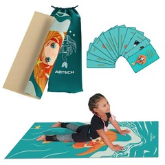 Kids Yoga Mat Set – Comfortable Mermaid Kid Yoga Mat Girl with 12 Yoga Cards,…