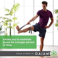 Gaiam Yoga Strap Premium Athletic Stretch Band with Adjustable Metal 8ft Black