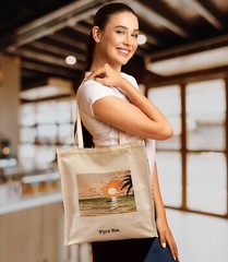 Summer Aestetic Canvas Tote Bag with Zippered Interior Pocket for Personal It…