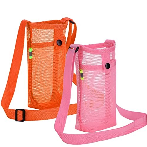 Water Bottle Holder Carrier with Adjustable Shoulder Strap – Beach Orange/Pink
