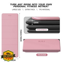ILILI Foldable Yoga Mat, 10mm Thick, TPE Material, Extra Long 75″L x 26″W, So…