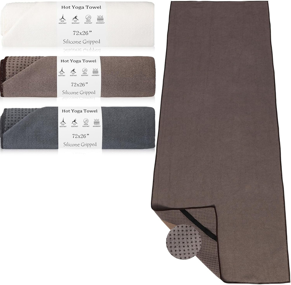 3 Pack Hot Yoga Mat Towel Non Slip Microfiber Pilates Towel with Grip Dots & Ela