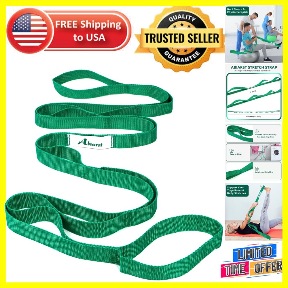 Durable Nylon Stretching Strap with 10 Loops for Flexibility & Physical Therapy