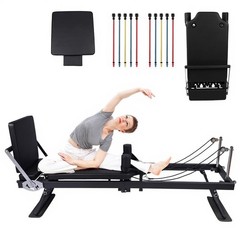 Foldable Pilates Reformer Machine with Wheels, Adjustable Armrests & Headrest