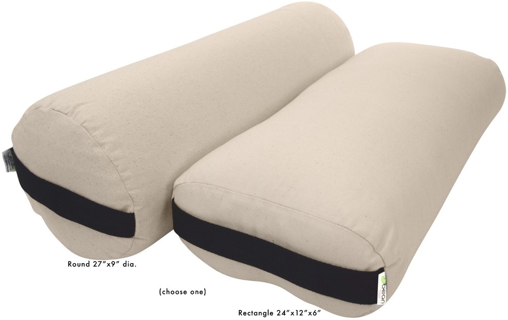 Yoga Bolster w/Natural Cotton – Many Color Choices – 2 Shapes – Carry Strap