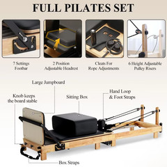 SYEDEE Wood Pilates Reformer Machine Home Workout Yoga Strength Training Bed