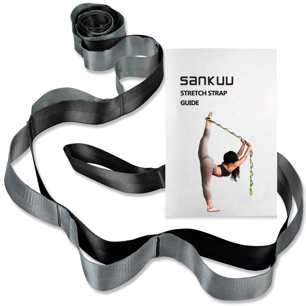 SANKUU Yoga Straps Stretching Strap with 12 Loops Workout Poster, Black+Grey