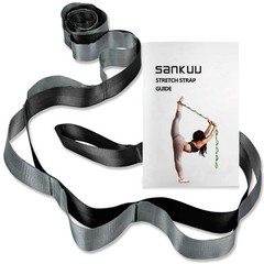 SANKUU Yoga Straps Stretching Strap with 12 Loops Workout Poster, Black+Grey