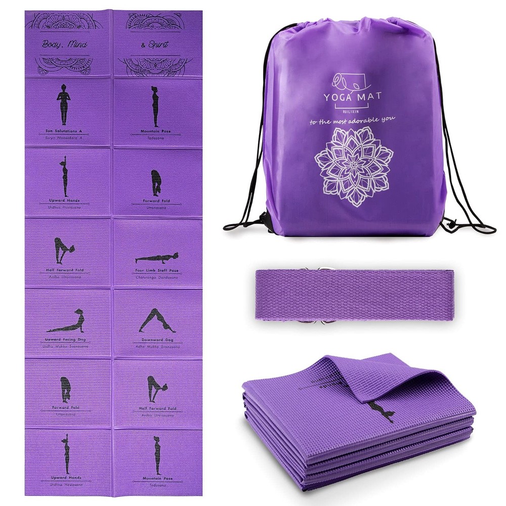 Foldable Yoga Mat for Women, Non Slip Exercise Mat for Home Gym, 5mm Travel Y…