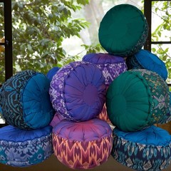 Yoga Meditation Zafu Throw Pillow Cushion Hand loomed Ikat Berry kapok fill