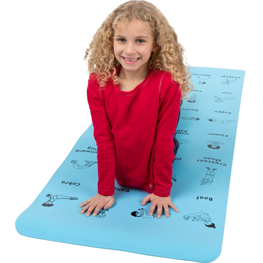 Kids Yoga Mat 24 Illustrated Poses 5mm Thick NonSlip 68×24 Inch Home School