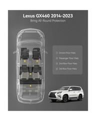 3W Floor Mats for Lexus GX460 2014-2023 (only for 7 seat), TPE All Weather Cu…