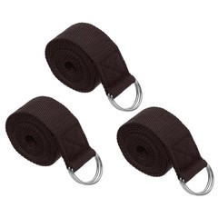 3Pcs 8 Feet Cotton Yoga Strap Belt Stretch Bands with D-Ring Buckle, Brown