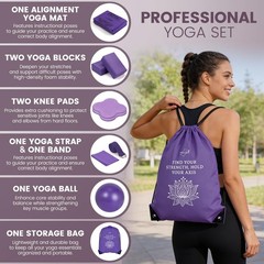 Foldable Yoga Mat and Blocks Set for with 2 Pack Yoga Blocks and Strap,Thin N…
