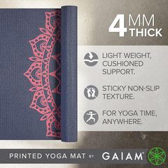 Gaiam Print Yoga Mat, Non Slip Exercise & Fitness Mat for All Types of Yoga, Pil