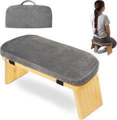 Bamboo Folding Meditation Bench with Velvet Cushion & Carry Bag Portable Kneelin