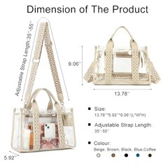 Clear Tote Bag for Women Stadium Approved Woven Crossbody Handbag Clear Beige