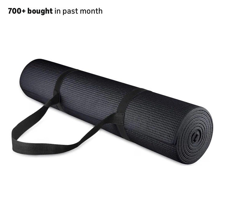 Fitvids Yoga Mat 1/4″ High Density Anti-Tear Black Pink Blue w/ Carrying Strap