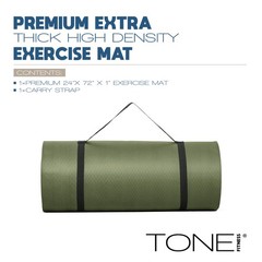 Premium Extra Thick 1-Inch High Density Exercise Mat with Carry Strap – Non-S…