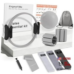 Pilates Ring Kit with Adjustable Ankle Wrist Weights, Resistance Bands, Gray