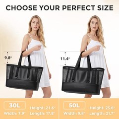 Large Mesh Beach Bag, Waterproof Bottom Tote, Structured Design Waterproof