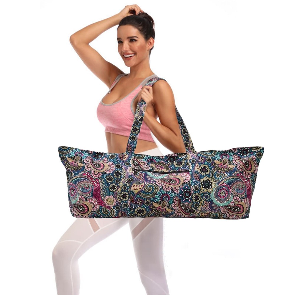 IwIeIaIrI Yoga Mat Bag for Women with Large one size, Flower Pattern-Canvas
