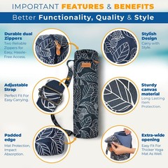 LARGE Yoga Mat Bag fits mats 1/4″ to 2/5″ (7-10mm) thick and 27″ x 6.5″ rolle…