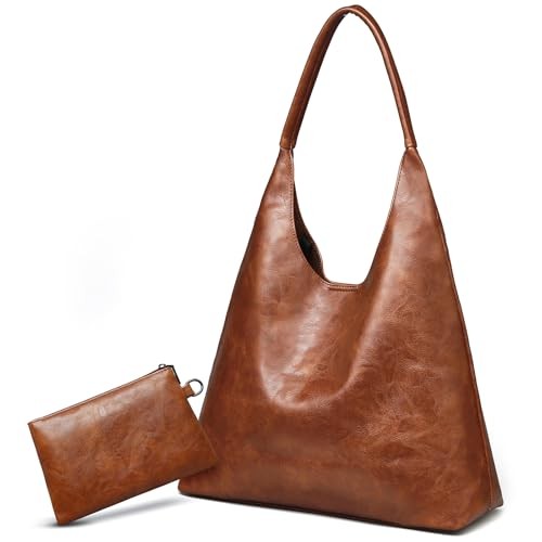 Hobo Bags for Women Retro Vegan Leather Slouchy Tote Shoulder Purses A1-brown