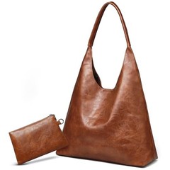 Hobo Bags for Women Retro Vegan Leather Slouchy Tote Shoulder Purses A1-brown