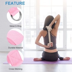 6Pcs 8 Feet Cotton Yoga Strap Belt Stretch Bands with D-Ring Buckle, Pink