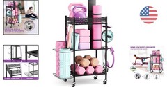 Efficient 3-Layer Home Gym Storage Rack with Wheels for Yoga & Fitness Equipment