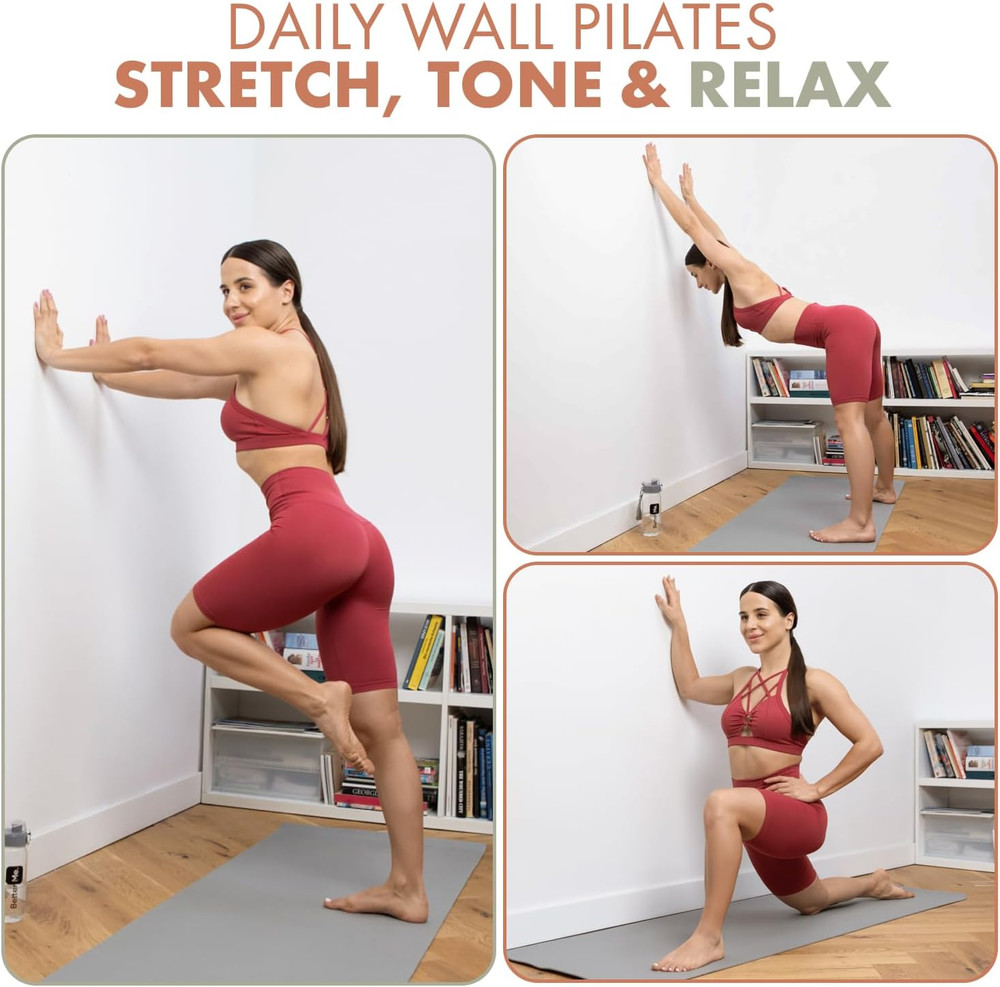 Wall Pilates Workout Cards Women 76 Large Hand-Drawn Exercises Step-By-Step Home