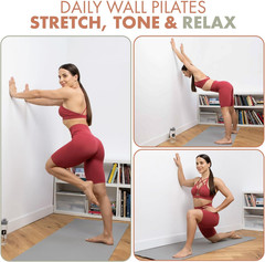 Wall Pilates Workout Cards Women 76 Large Hand-Drawn Exercises Step-By-Step Home