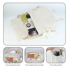 Kawaii Crossbody Ita Bag for Women with Pin and Pendant-Japanese Beige