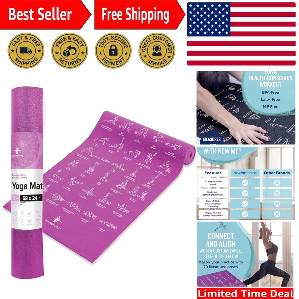 Moisture-Wicking Yoga Mat with Printed Poses – Fitness Essential for Home & Gym