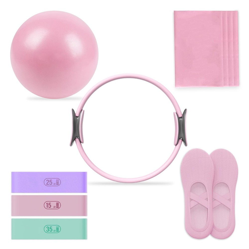 AAMMZZ Pilates Essential Kit – Home Equipment Set – with Toning Pink