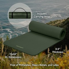 Solana Yoga Mat 1/2″ Thick w/Nylon Strap for Men & Women – Non Slip Excercise…
