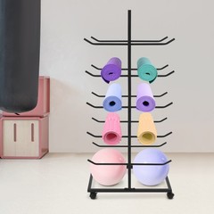 5 Tier Metal Yoga Mat Holder Yoga Mat Storage Rack w/Wheels 60*40*130cm