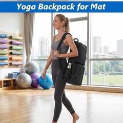 Yoga Mat Bag Carrier Waterproof Yoga Backpack with Multi Pockets, Black