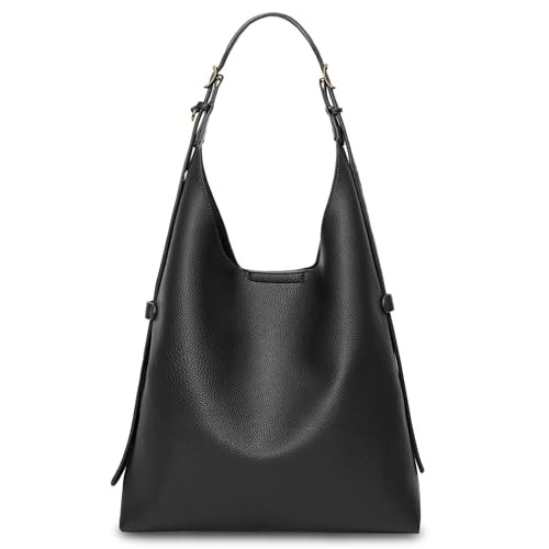 Hobo Bag For Women Vegan Leather Slouchy Shoulder Tote Purse With Black
