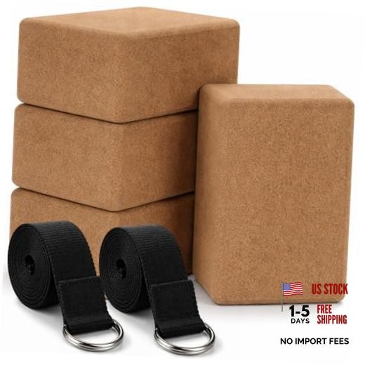 6 Pcs Cork Yoga Blocks with Straps 9 x 6 x 4 Inch Cork Yoga Brick 8.2 FT