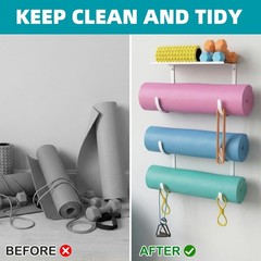 Yoga Mat Holder Wall Mount, No-Tie Pilates Mat Storage Rack with Top Floating…
