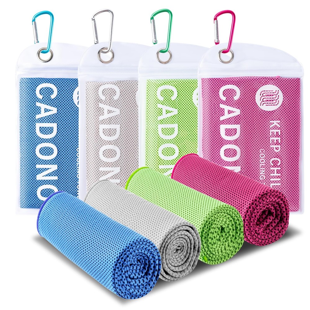 CADONO 4 Pack Cooling Towel (40″x12″), Soft Large, Light Blue/Green/Pink/Grey