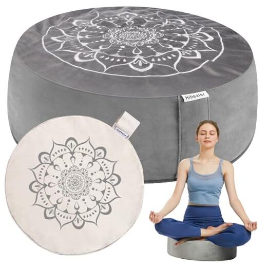Meditation Cushion, Traditional Tibetan Meditation Pillow Calmly Grey & White
